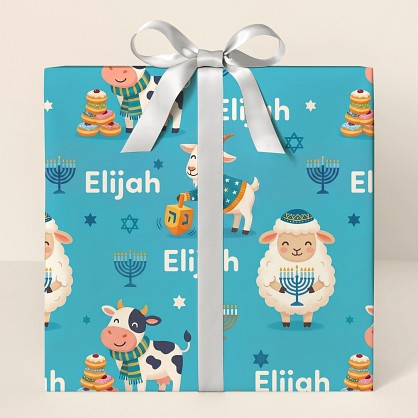 Personalized Hanukkah Farm Animals Wrapping Paper