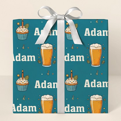 Personalized Beer & Cupcakes Birthday Wrapping Paper