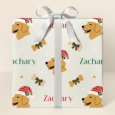 Personalized Christmas Dog Santa Hat Wrapping Paper