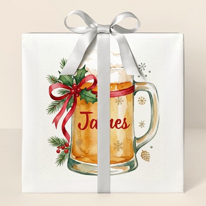 Personalized Christmas Beer Mug Watercolor Wrapping Paper