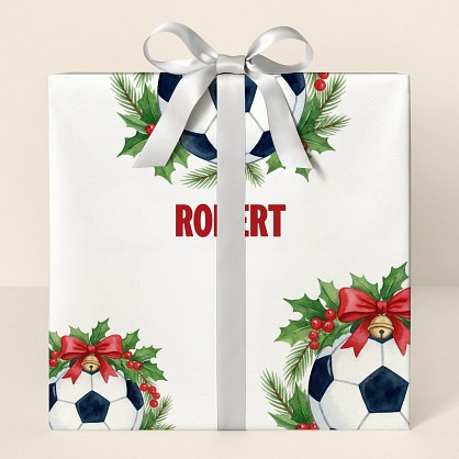 Personalized Soccer Christmas Watercolor Wrapping Paper
