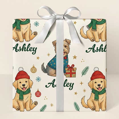 Personalized Christmas Dogs in Holiday Sweaters Wrapping Paper