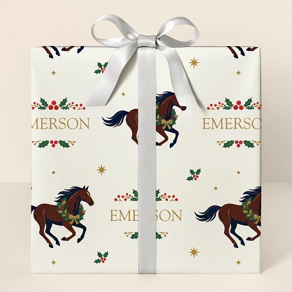 Personalized Christmas Horses & Holly Wrapping Paper