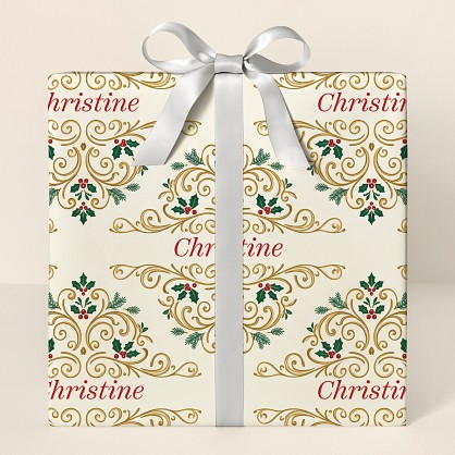 Personalized Christmas Damask Wrapping Paper