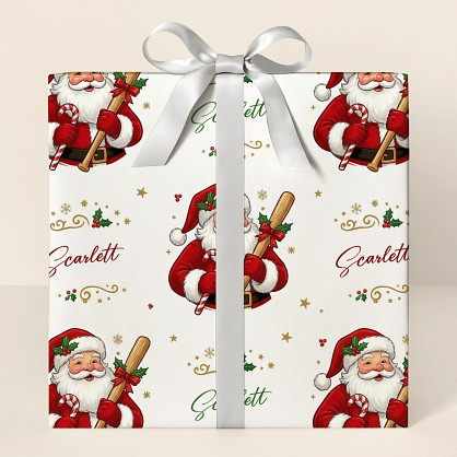 Personalized Baseball Santa Christmas Wrapping Paper