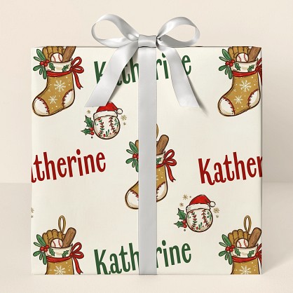 Personalized Baseball Christmas Stockings Wrapping Paper