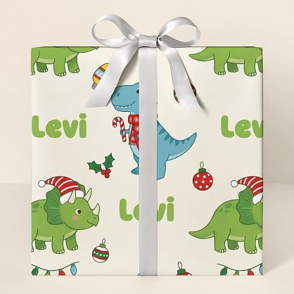 Christmas Dinosaur Personalized Wrapping Paper