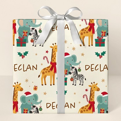 Personalized Christmas Safari Animals Wrapping Paper