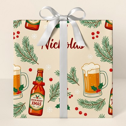Personalized Christmas Beer Celebration Wrapping Paper