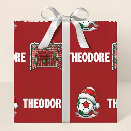 Christmas Soccer Santa Hat Wrapping Paper