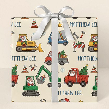 Santa's Construction Crew Personalized Christmas Wrapping Paper