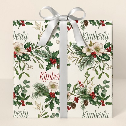 Personalized Botanical Christmas Floral Wrapping Paper