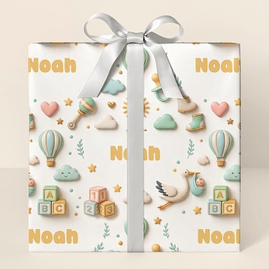 Personalized 3D Baby Shower Celebration Wrapping Paper
