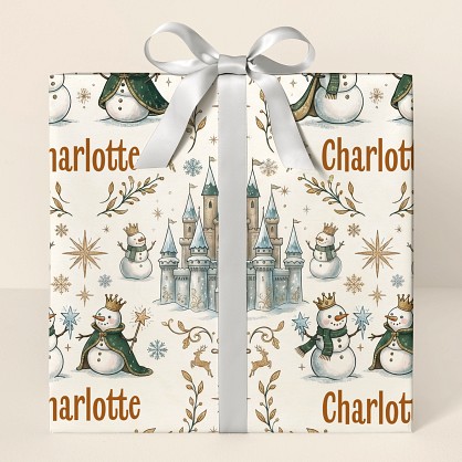 Royal Snowman Christmas Castle Wrapping Paper