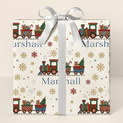 Personalized Christmas Train & Snowflakes Wrapping Paper