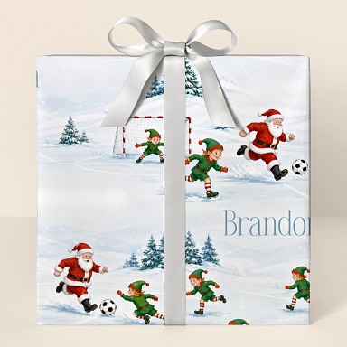 Santa vs Elves Soccer Christmas Wrapping Paper