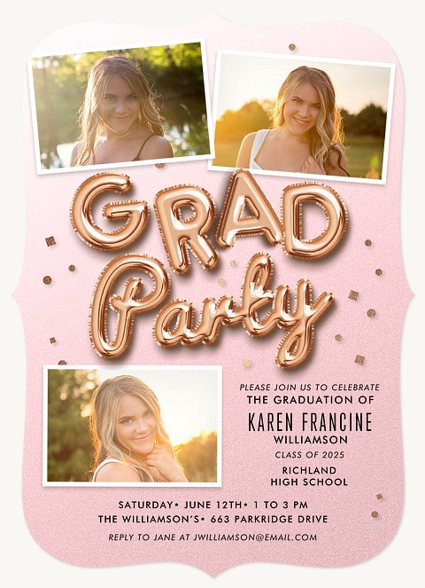 Party Balloons Graduation Invitations