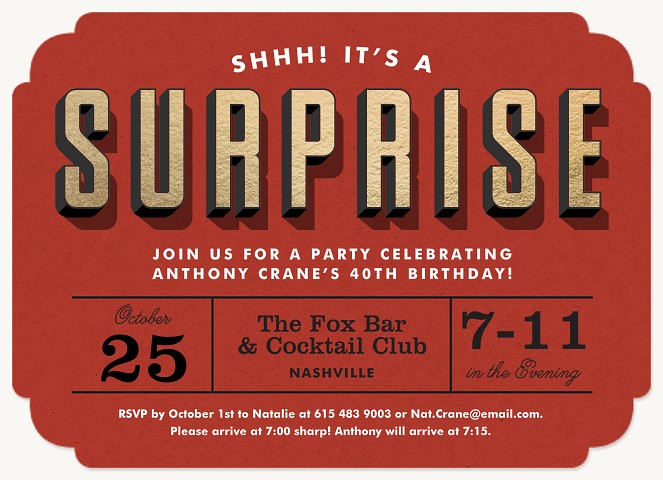 Bold Surprise Adult Birthday Party Invitations