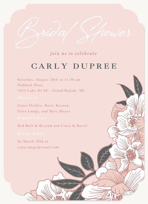 Etched Peony Bridal Shower Invitations