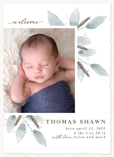 Watercolored Leaves Baby Announcements