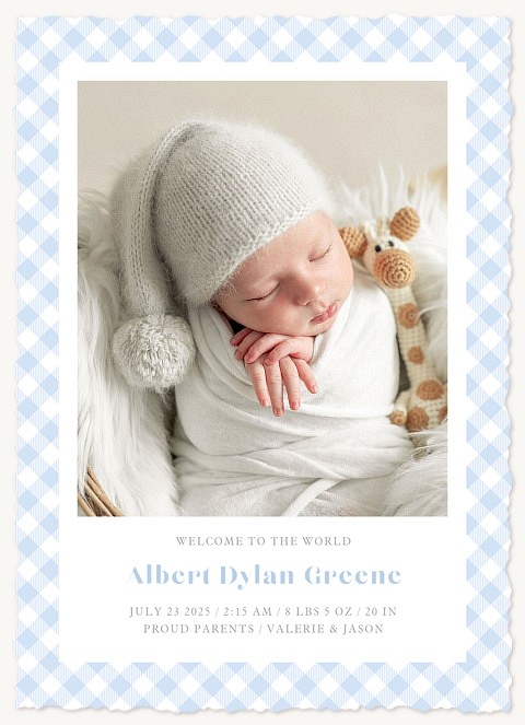 Flannel Border Boy Baby Announcements