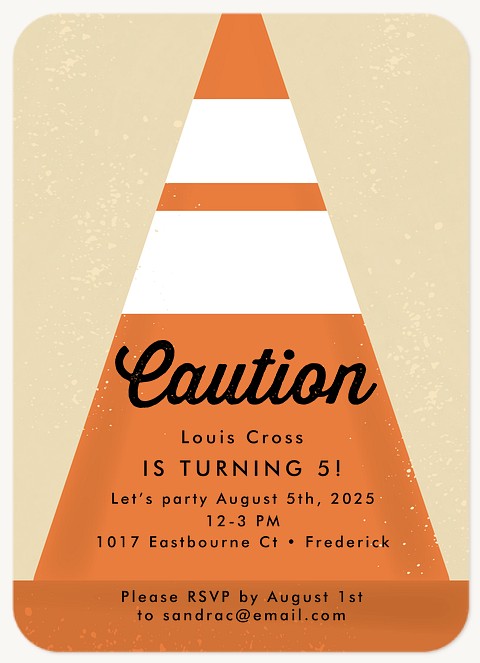 Traffic Cone Kids Birthday Invitations