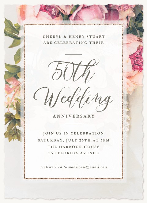 Vintage Floral Wedding Anniversary Invitations