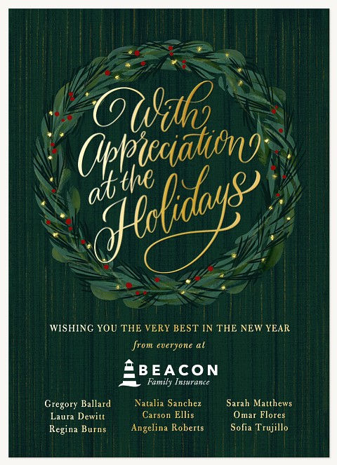 Wreath of Appreciation Business Holiday Cards