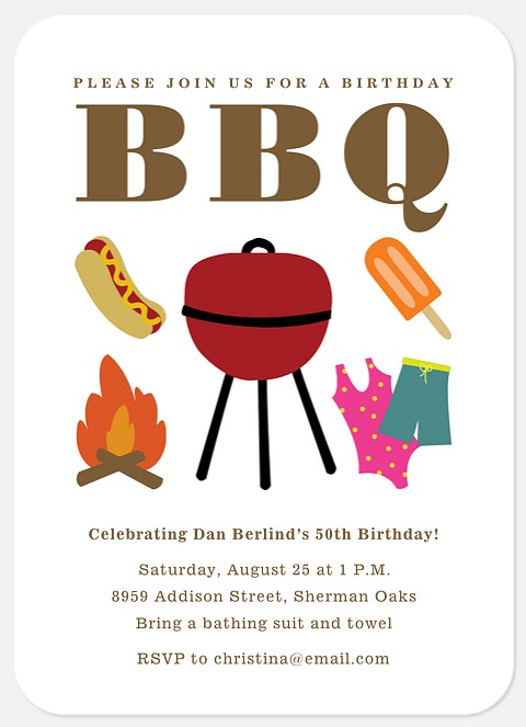 BBQ Time Adult Birthday Invitations