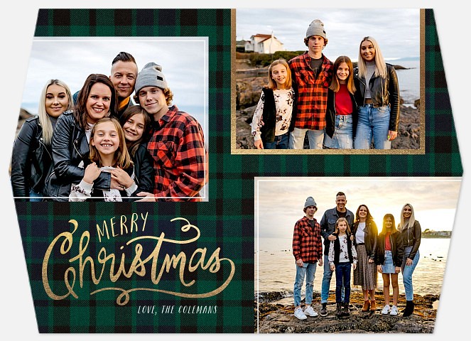 Emerald Plaid Trio Holiday Photo Cards