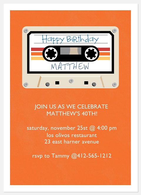 Mix Tape Adult Birthday Invitations