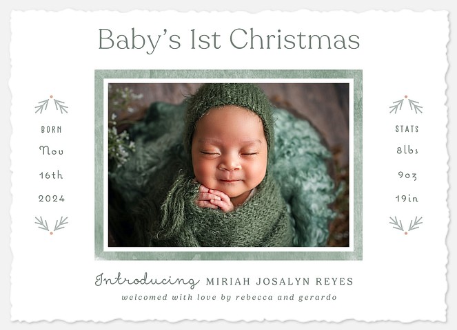 Watercolor Frame Christmas Birth Announcements