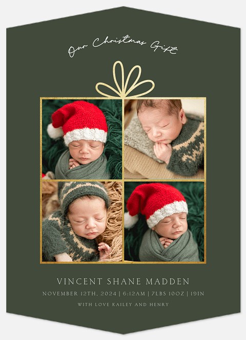 Golden Gift Christmas Birth Announcements