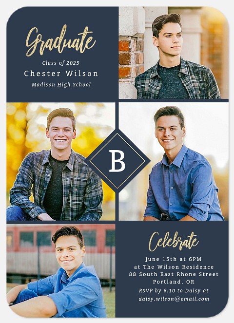 Monogram Grid Graduation Cards