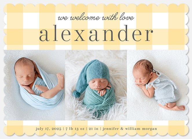 Bright Plaid Baby Birth Announcements