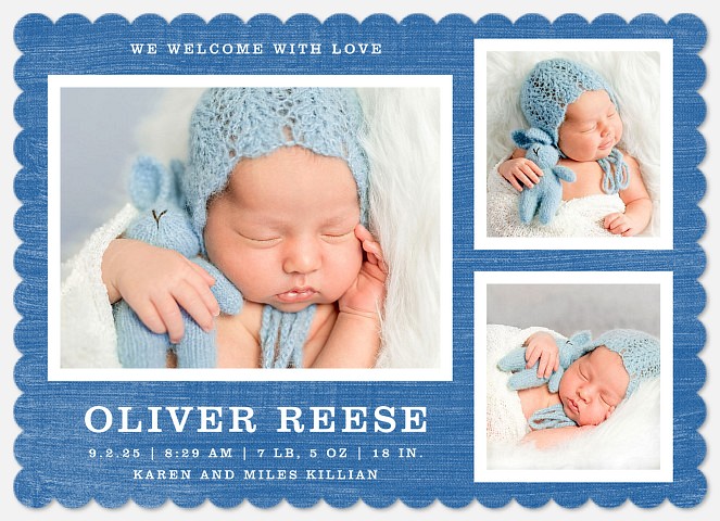 Denim Grid Baby Birth Announcements