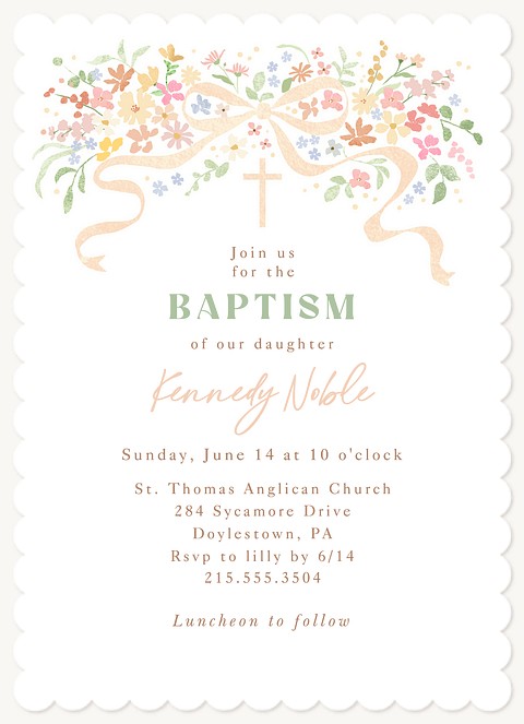 Floral Bow Baptisms & Christening Invitations