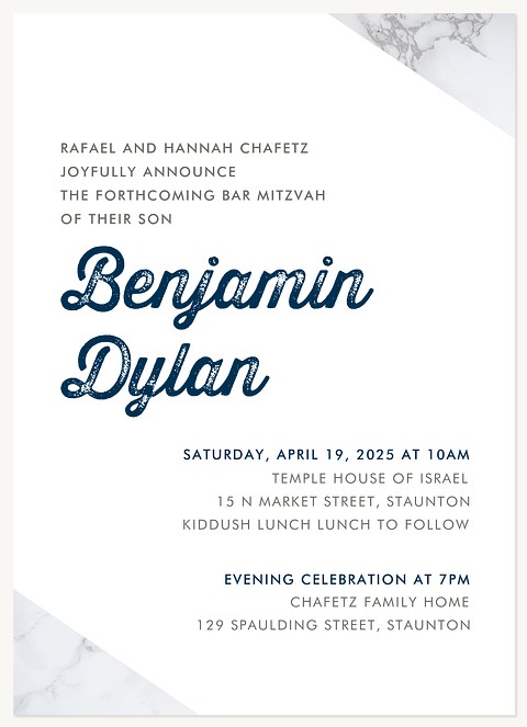 Corner Marble Bar Mitzvah Invitations