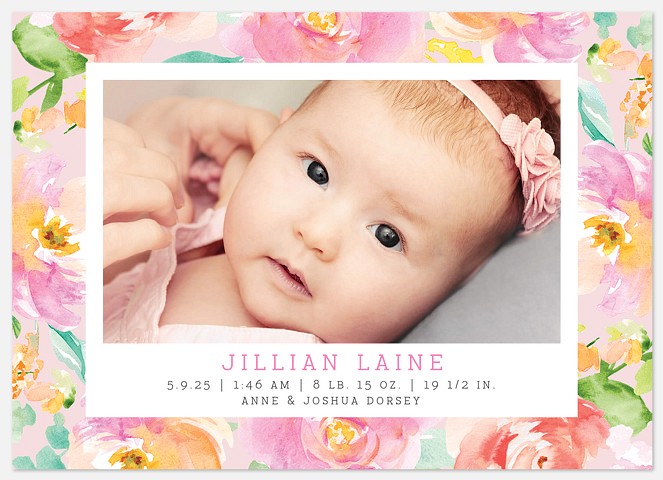 Floral Garden Baby Girl Birth Announcements