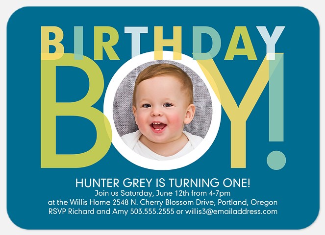 Big Blue First Birthday Invitations
