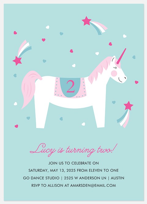 Sweet Unicorn Kids' Birthday Invitations