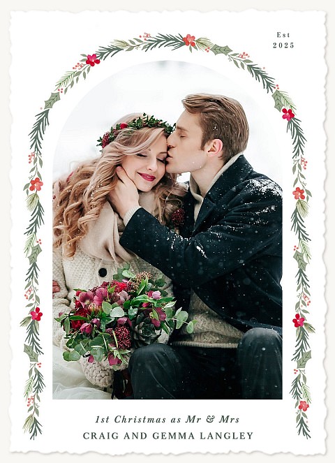 Arching Greenery Personalized Holiday Cards