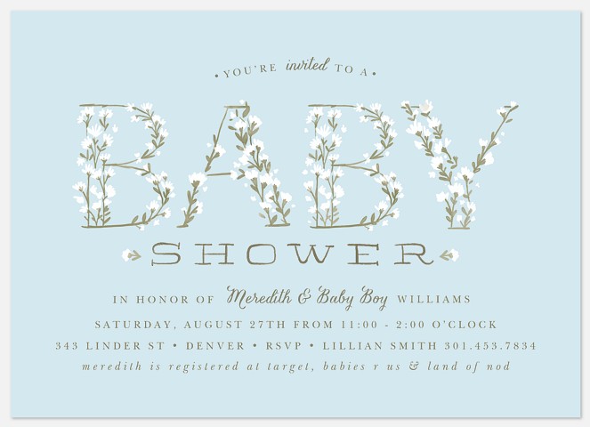 Baby's Breath: Blue Baby Shower Invitations