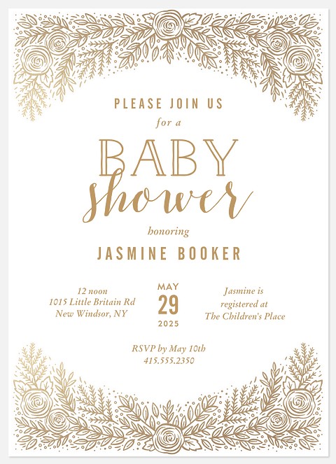 Gilded Floral Baby Shower Invitations