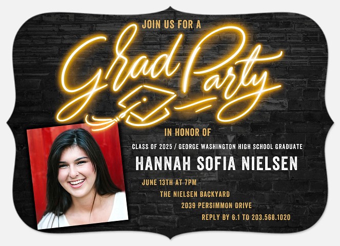 Neon Party Graduation Cards