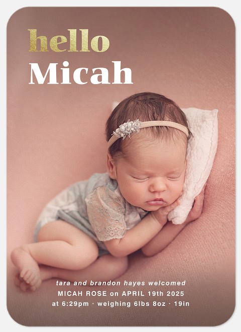 Golden Hello Baby Birth Announcements