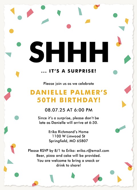 Secret Celebration Adult Birthday Party Invitations