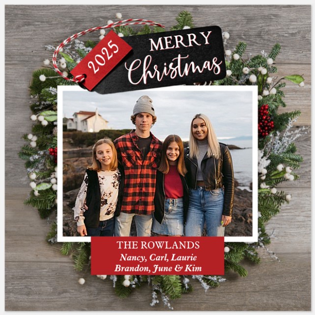 Wreath Tag Holiday Photo Cards