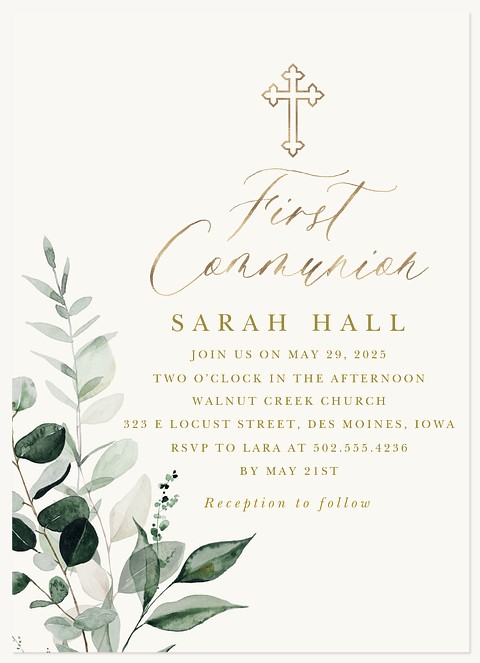  Evergreen Watercolor First Communion Invitations