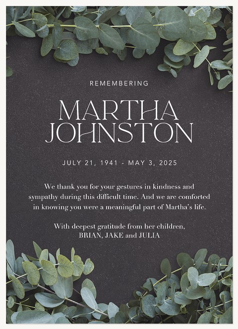 Serene Eucalyptus Memorial & Sympathy Cards